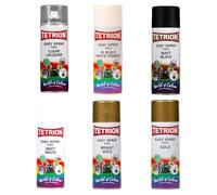 Tetrion Easy Spray Paint 400ml Multipack of 6 - Clear Lacquer, Hi-Build White Primer, Matt Black, Matt White, Bright Gold, Gold Acrylic Quick-Dry for Wood, Metal, Plastic - Indoor & Outdoor
