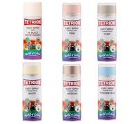 Tetrion Easy Spray Paint 400ml, pack of 6 Hi-Build White Primer, Chalk Effect Pink, Flint, Chalked White, Powder Blue Quick-dry matte finish for wood, metal, ceramic, plastic, indoor and outdoor.