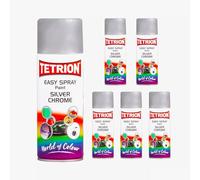 Tetrion Easy Spray Silver Chrome Multipurpose Spray Paint 400 ML Pack of 6 Cans - Quick-Drying Glossy Coating for Metal, Wood, Plastic & Ceramic Surfaces