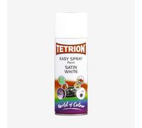 Tetrion Spray Paint Satin White 400ml - Quick-Drying Aerosol for Professional Quality Coverage on Wood, Metal, Plastic, Ceramic, Interior & Exterior Use