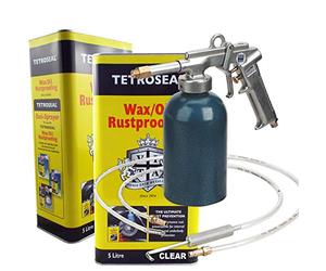 Tetroseal CLEAR WaxOil Rustproof Protector 10L Protection Wax/Oil [2 x 5Litre Can] Powerful heavy duty rust preventative + SG18 Air Operated Injection Gun + Lances