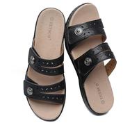 TETSUO Black Sandals for Women Flat Dressy Open Toe Comfortable Walking Sandal Arch Support Slide Sandals Adjustable Strap Slip On Ladies Summer Sandals