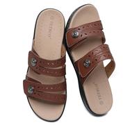 TETSUO Brown Sandals Womens Flat Dressy Summer Open Toe Walking Sandal Arch Support Comfortable Slide Sandals Adjustable Strap Slip On Ladies Sandals