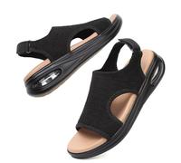 TETSUO Womens Comfortable Summer Sandals Air Cushion Support Black Walking Sandals Breathable Knit Slingback Platform Dressy Sandal Shoes