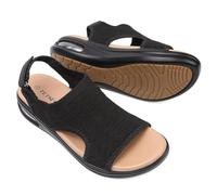TETSUO Womens Comfortable Summer Sandals Air Cushion Support Black Walking Sandals Breathable Knit Slingback Platform Dressy Sandal Shoes