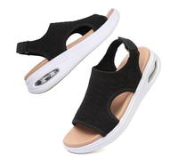 TETSUO Womens Comfortable Summer Sandals Air Cushion Support White Walking Sandals Breathable Knit Slingback Platform Dressy Sandal Shoes