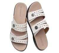 TETSUO Womens Sandals Flat Dressy Summer Open Toe Comfortable Walking Sandal Arch Support Slide Sandals Adjustable Strap Slip On Ladies Sandals Beige