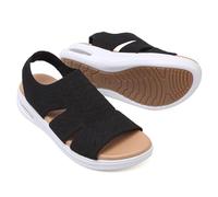 TETSUO Women's Summer Walking Sandals Slip On Air Cushion Support Platform Sandals Open Toe Ankle Strap Black Dress Sandal Shoes