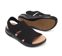 TETSUO Women's Summer Walking Sandals Slip On Air Cushion Support Platform Sandals Open Toe Ankle Strap Black Dress Sandal Shoes