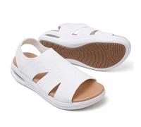 TETSUO Women's Summer Walking Sandals Slip On Air Cushion Support Platform Sandals Open Toe Ankle Strap White Dress Sandal Shoes