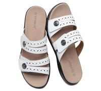 TETSUO Women's White Sandals Flat Dressy Summer Slide Sandals Open Toe Comfortable Walking Sandal Arch Support Adjustable Strap Slip On Ladies Sandals