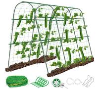 Tetutor 63 x 45 Inch U-Shaped Cucumber Trellis for Raised Beds, Garden Trellis for Climbing Plants Outdoors with Climbing Net Metal Detachable Arch Plant Support Trellis for Grape Bean Vegetables