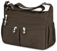 TEUEN Crossbody Bag Women's Large Capacity Waterproof Nylon Shoulder Bag Women's Medium Casual Handbag & Lightweight Shoulder Bag Large Messenger Bag with Many Compartments, Coffee, L, Minimal