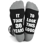 Teuena 30th Birthday Socks for Men, Novelty Black Non-Slip Crew Socks, It Took Socks 30 Years to Look This Good, Funny Birthday Ideas Gift for Dad, Husband, Brother, Son, Size 6-11