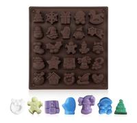 Teuena Christmas Chocolate Moulds, 25-Cavity Xmas Silicone Mold, Christmas Wax Melt Mould Non-Stick for DIY Jelly Cookies Candy Cake Baking with Christmas Themed Shapes Including Tree, Santa and Stocking