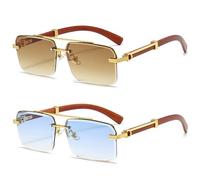 Teumire Rimless Rectangle Sunglasses for Men Women Frameless Square Sunglasses UV 400, A08 Gradient Brown Lens + Blue Lens, Medium