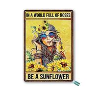 Teuoqi Retro Tin Sign Vintage Metal Tin Signs Funny in A World Full of Roses Be A Sunflower Poster, Home Living Room Garden Farmhouse Art Wall Decor 6x8 inches