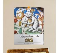 Teupyon Cute Calendar | Medieval Cats Painting Wall Calendar - 2026 Funny Planner Reminder Hangable Annual Schedule for Holiday Birthday Celebration Workplace Home Kitchen Men Women Friends Family