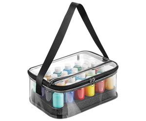 Teupyon Paint Storage Organizer - Art Bag - Portable Dispenser Holder Transparent Containers Carrier Bag for Up to 24 Bottles 2 fl oz Craft Model Ink Oil Painting