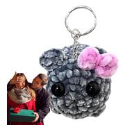 Teupyon Sad Hamster Meme Keychain, Sad Hamster Keychain With Sound,Knitted Hamster Keychain, Handmade Sad Hamster Knitting Doll With Bow Tie Crochet Detail For Bag Unique Gift