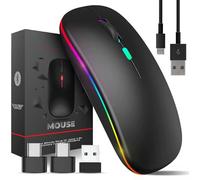 TEUREMI Wireless Mouse Bluetooth & 2.4GHz Dual Mode, Rechargeable RGB Computer Mous e, 800-2400 DPI, USB Mouses, Wireless Mouse for Laptop, Bluetooth Mose for Laptop Accessories
