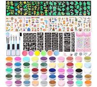 TEUVO 50 Colors Glitter Tattoos for Kids, 132 Temporary Tattoo Stencils, 6 Jars Glow in the Dark Powder & 10 Luminous Patterns for DIY Makeup Christmas Birthday Halloween Carnival Party