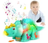 TEUVO Crawling Walking Dinosaur for Boys Girls 1 2 3 Year Old - Triceratops Musical Light Interactive Sound Toy With Baby Sensory Features - Kids Toddler Birthday Xmas Gifts