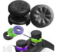 TEUVO PS5 Controller Thumb Grips Set - 2Pcs Thumb Grips Caps + 3Pcs Precision Rings, Aim Assist PS4 Controller Thumbstick Grips Caps Silicone Joystick Accessories Kit, Improved Comfort & Accuracy
