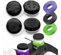 TEUVO PS5 Controller Thumb Grips Set - 4 Thumb Grips Caps + 3 Joystick Precision Rings Aim Assist PS4 Controller Thumbstick Grips Caps Silicone Joystick Accessories Kit Improved Comfort Accuracy Black