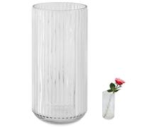 TEUYOE Clear Glass Vase, 25×12cm Modern Ribbed Vase for Table Home Decor | For Fresh Or Dried Flowers. Suitable For Tables, Shelves, Mantles, And Entryways. Ideal Gift For Housewarming Present
