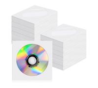 Teuypty 200PCS White Paper CD Sleeves 200 Pcs CD DVD Sleeves DVD CD Media Paper Envelop Sleeves Holder CD/DVD Paper Media Sleeve Envelopes, with Clear Window Close Flap White Clear Window and Rear