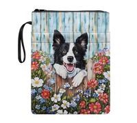 Tevecatos Border Collie Daisy Flower Woodgrain Print Book Case Wristlet Strap Organizer Washable for Teacher Parents Pocket Book Protector