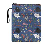 Tevecatos Cat Flower Print Book Pouch Bag Travel Protector Multifunctional with Wristlet Strap for Readers Librarian Organizer
