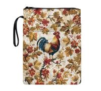 Tevecatos Maple Leaf Rooster Print Book Pouch Bag Travel Protector Multifunctional with Wristlet Strap for Readers Librarian Organizer