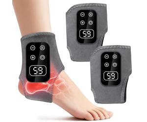 TEVIKE 2PC Foot Advanced Renew Triple Method Massager, Cordless Heated Ankle Wrap with 5 Vibration Modes & 6 Heat Levels, Travel & Home Use
