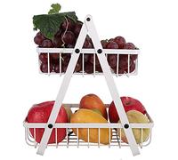 Tevimpeya 2-Tier Fruit Basket,Fruit Bowl Holder Bread Basket Vegetable Rack, Fruit and Veg StorageDetachable Fruit Holder for Fruit, Vegetables, Snacks in Home, Kitchen Office,White