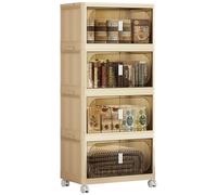 Tevimpeya Multi-Purpose Foldable Storage Box Set, 4-Tier Plastic Drawers Box Unit with Wheels & Clear Lids, Stackable Pantry Cabinet Organizer for Home & Office Use