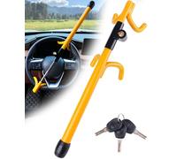 Tevlaphee 4-Hook Steering Wheel Lock-Heavy Duty Anti-Theft Device-High Visibility, Universal Fit for Cars, Vans, SUVs-Fits Steering Wheels up to 41.5cm-3 Keys (Yellow)