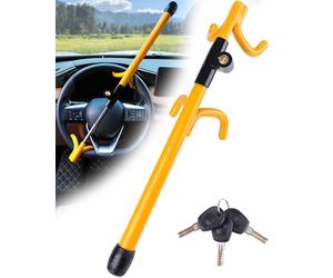 Tevlaphee Steering Wheel Lock, Steering Lock, Heavy Duty Anti-Theft Device, High Visibility, Universal Fit for Cars, Vans, SUV, 3 Keys (Yellow)