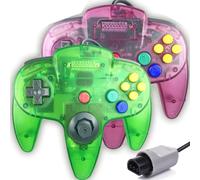 Tevodo N64 Controller, Upgraded Joystick Classic Wired Controller Compatible with N64 Console(Clear Purple and Clear Green)