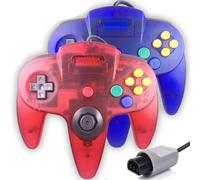 Tevodo N64 Controller, Upgraded Joystick Classic Wired Controller Compatible with N64 Console(Clear Red and Clear Blue)