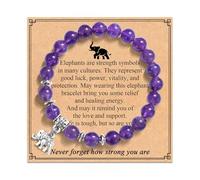 TEVOP Elephant Gifts for Women, Purple Beads Bracelet Elephant Gifts, Good Luck Gift Get Well Soon Gift for Women Girls Birthday Christmas Presents