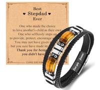 TEVOP Fathers Day Gift for Step Dad from Daughter Son, Tiger Eye Bracelet Mens Leather Bracelet, Mens Gifts for Stepdad Fathers Day Birthday Christmas Valentines Day