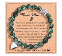 TEVOP Gifts for Mum, Heart Charm Bracelet, Best Mum Birthday Gifts Christmas Mothers Day Gifts from Daughter, Green Bead Bracelet Present for Mother