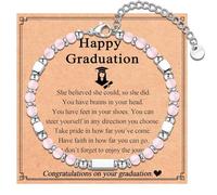 TEVOP Graduation Gifts for Her, Graduation Bracelet Tiny Pink Beaded Bracelet Gifts for Graduates, Special Graduation Gifts for Daughter Friend Sister Granddaughter