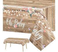 Tevxj 3 Pieces Oh Baby Plastic Tablecloth Lace Rustic Floral Party Plastic Table Covers for Boy and Girl Floral Theme Oh Baby Baby Shower Party Decorations Supplies 54X108inch