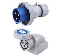 TEW Deligo 16A 3 Pin (2P+E) Blue IP67 Industrial Plug & Wall Socket 240V 50-60Hz Single Phase TEWP240-16W/TEWSS230-163P