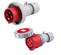 TEW Deligo 16A 4 Pin (3P+E) Red IP67 Industrial Plug & Coupler 415V 50-60Hz Three Phase TEW4P415-16W/TEW4C415-16W