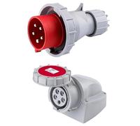 TEW Deligo 16A 5 Pin (3P+N+E) Red IP67 Industrial Plug & Wall Socket 415V 50-60Hz Three Phase TEWP415-16W/TEWSS415-165P