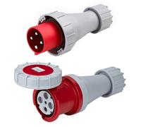 TEW Deligo 63A 4 Pin (3P+E) Red IP67 Industrial Plug & Coupler 415V 50-60Hz Three Phase TEW4P415-63W/TEW4C415-63W